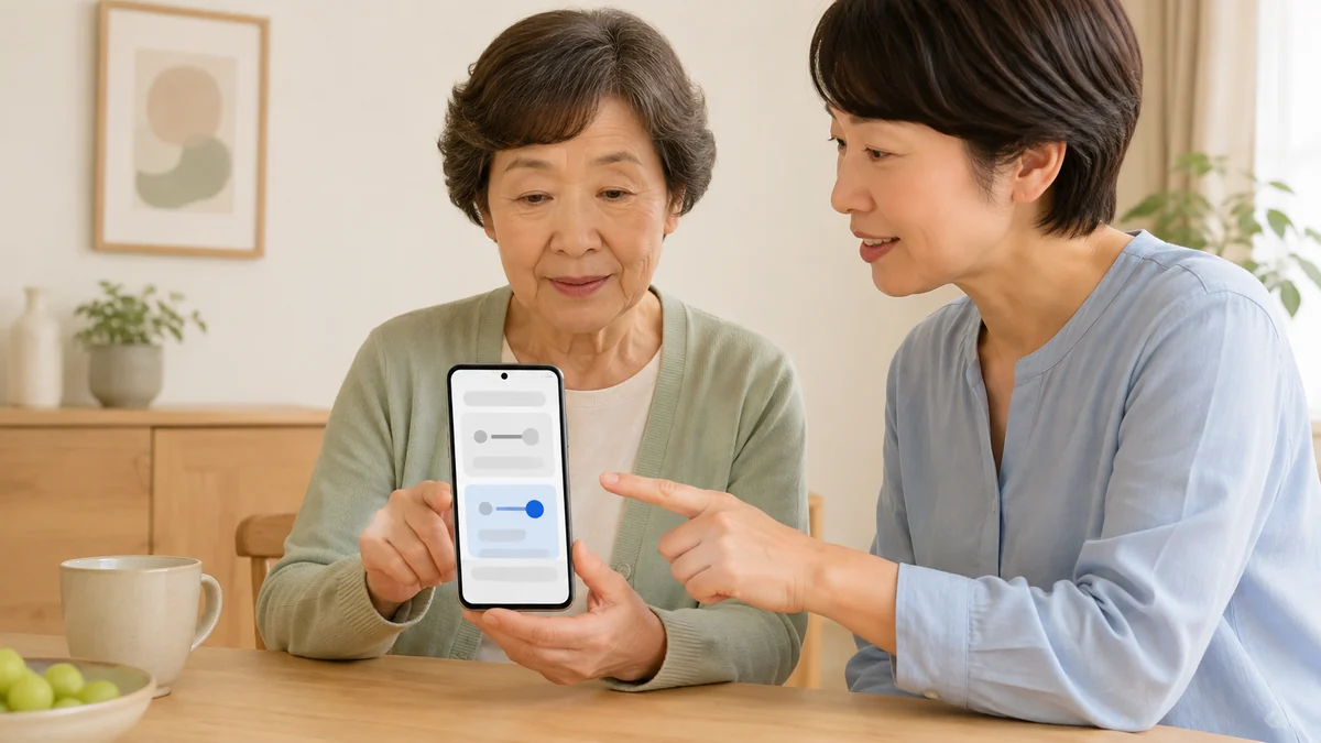 Androidスマホの文字と表示サイズを親子で調整するイメージ