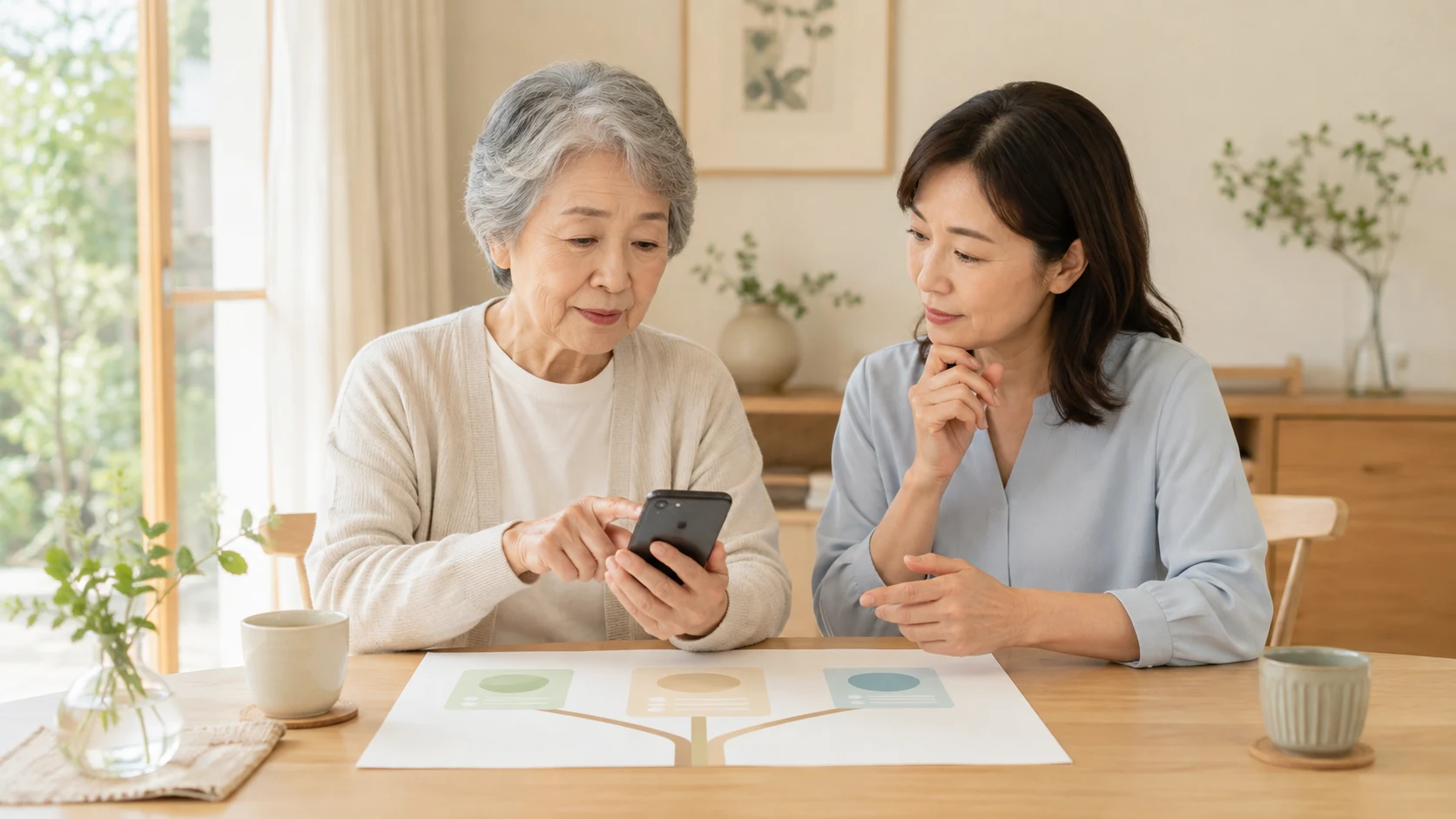 親に合ったスマホ料金プランを家族で相談するイメージ