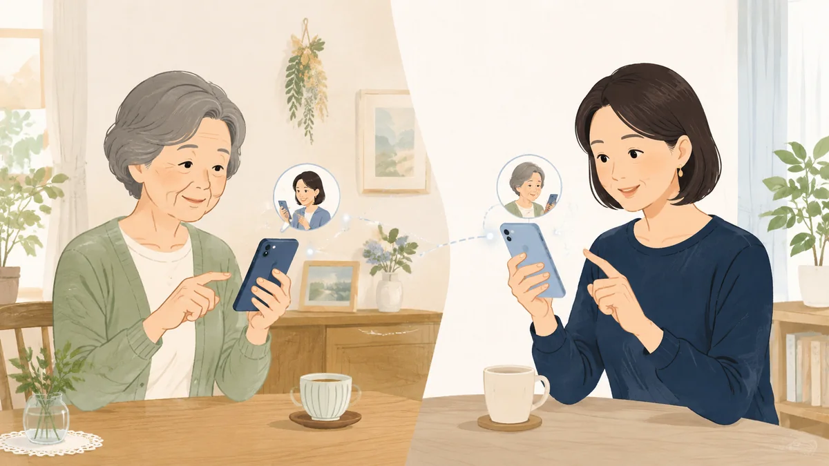 離れた場所からiPhoneの画面を確認してサポートするイメージ