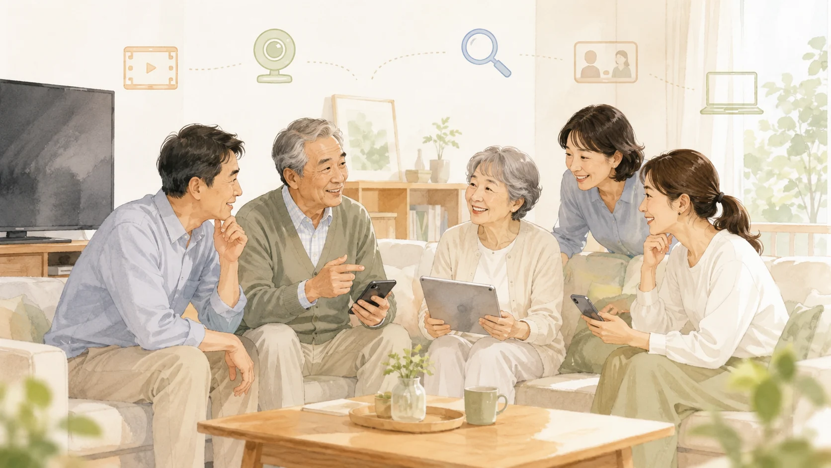 実家でインターネットを何に使うか確認する家族