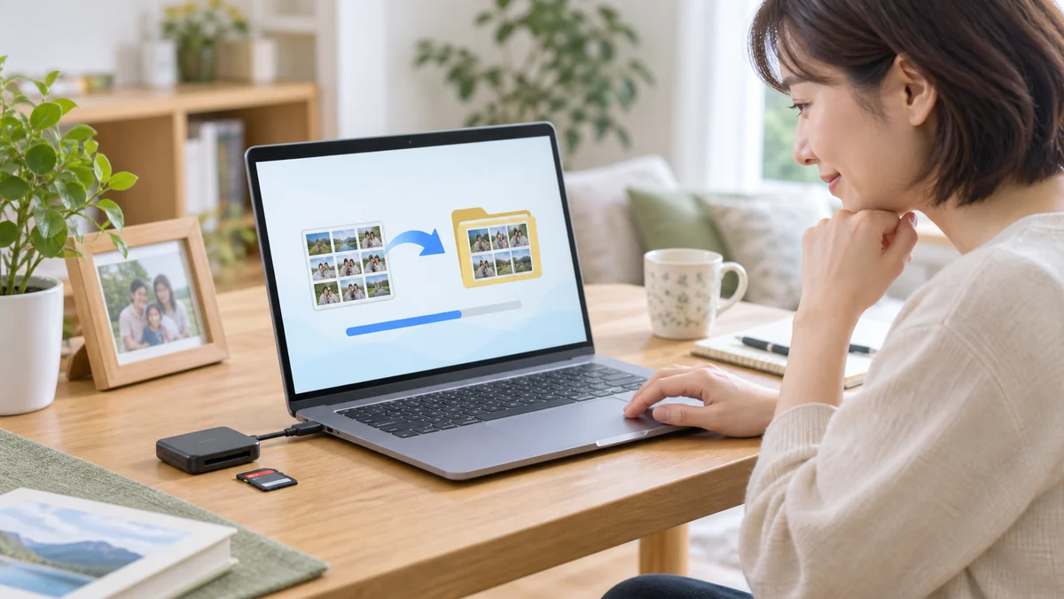 SDカードの写真をパソコンへコピーするイメージ